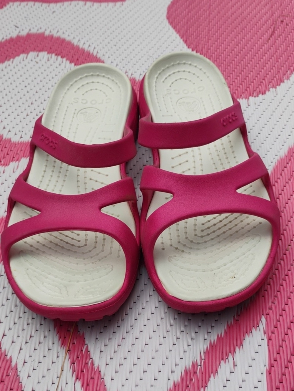 CROCS Fuchsia Slide Sandals with Ivory Footbed